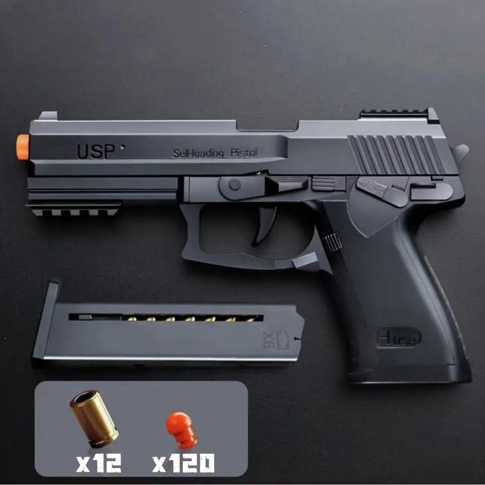 USP Bullet Toy Gun Pistol with Shell Ejecting, Continuous Rapid-Fire Foam Blaster for Boys & Girls