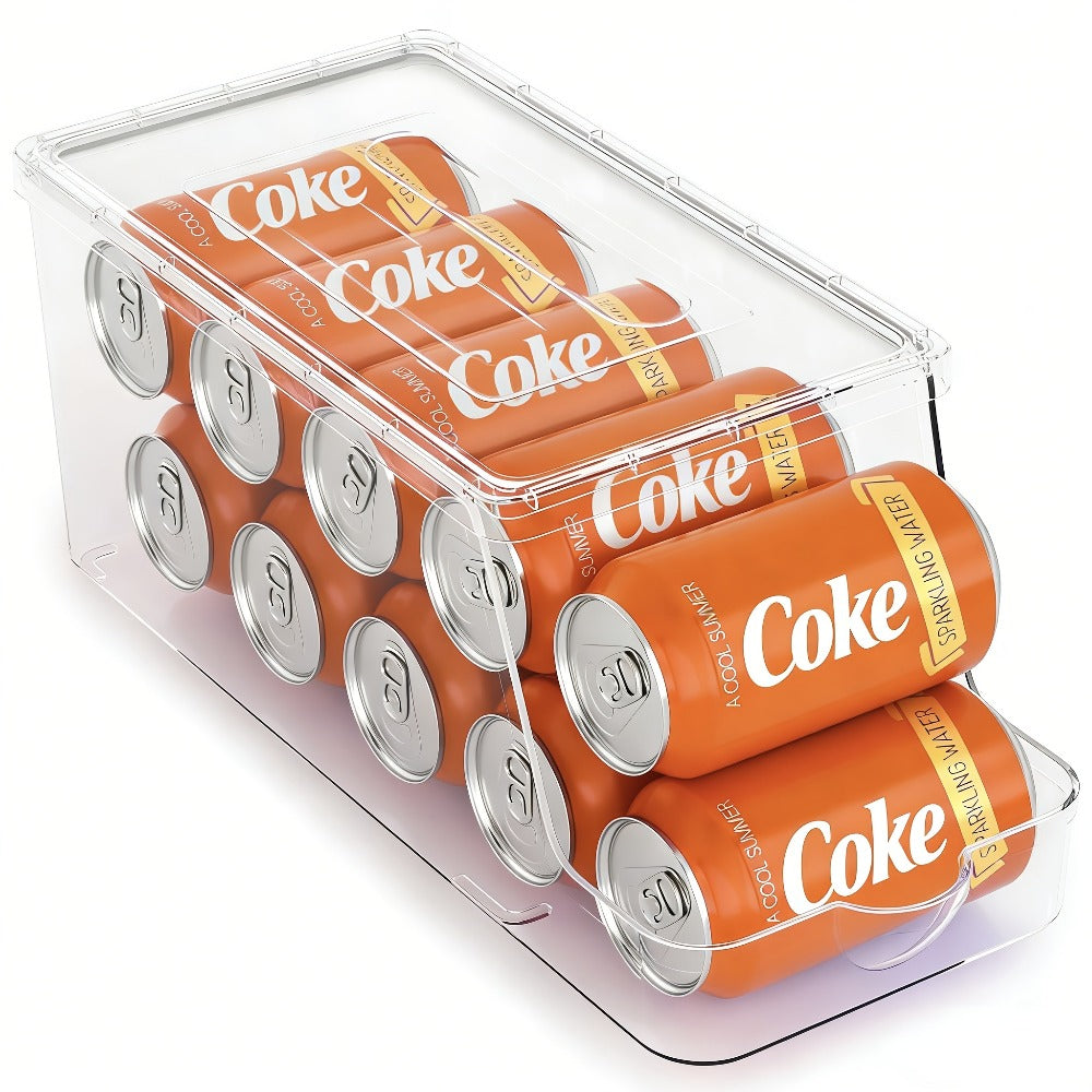 Soda Can Organizer for Refrigerator Stackable | Can Holder Dispenser with Lid for Fridge, Pantry & Freezer – Holds 9 Cans Each, BPA-Free Clear Design, 1 or 2 Pack