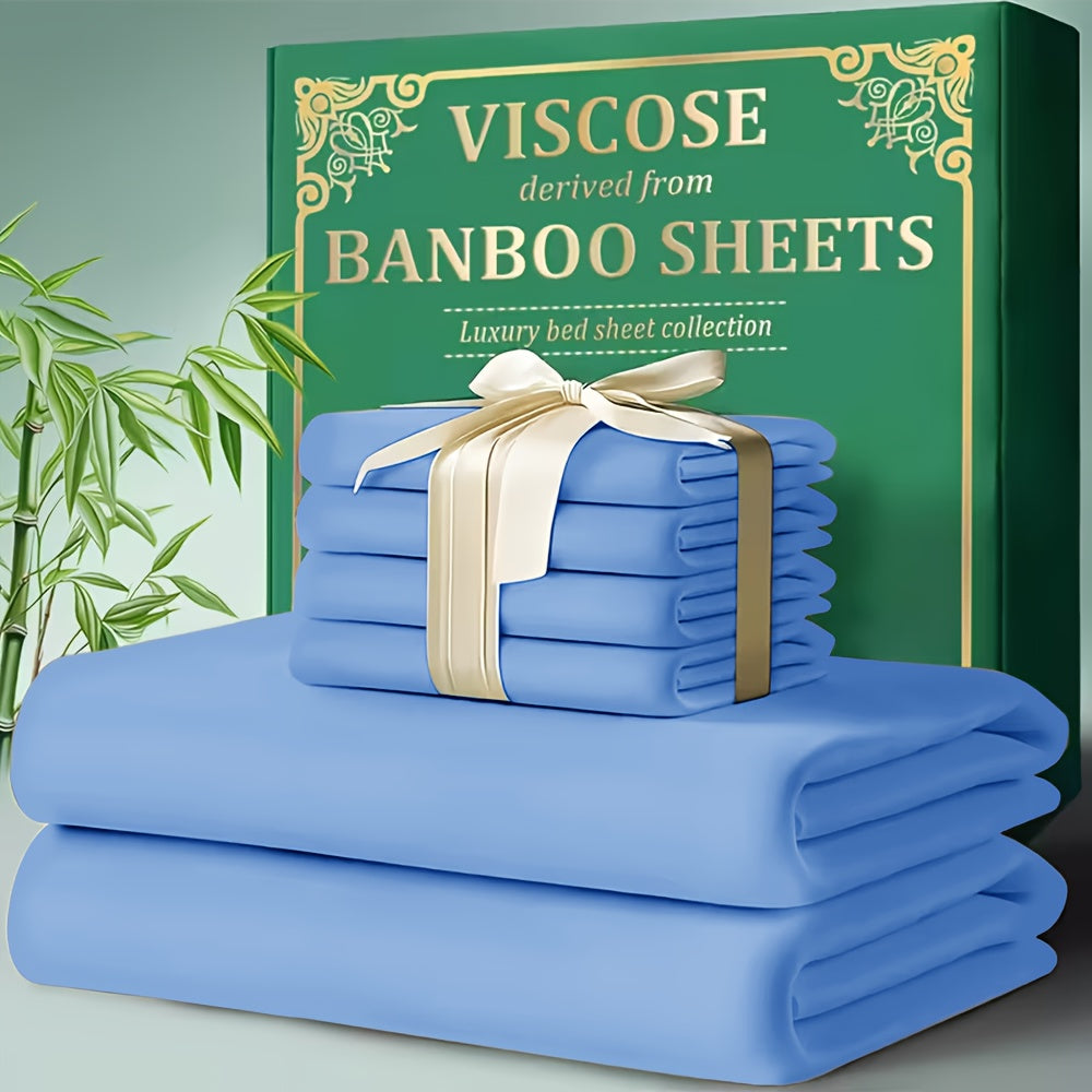 Bed Sheet Set 4-Piece Bamboo-Derived Cooling Fabric with Deep-Pocket Fitted Sheet and Four Bed Sizes