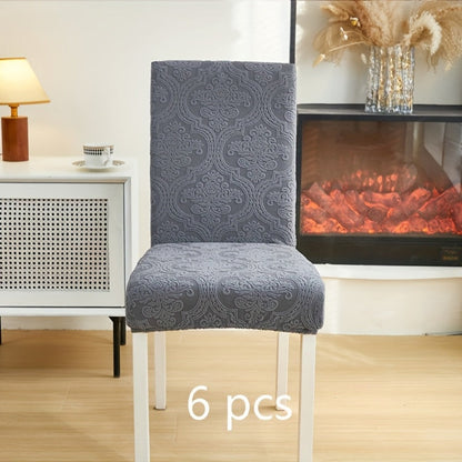 Paisley Stretch Velvet Dining Chair Covers in Off White, Light Gray, Deep Gray or Khaki, Four- or Six-Piece Sets
