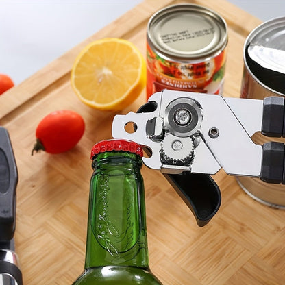Can Opener 3-in-1 Stainless Steel Manual Can Opener with Smooth Edge Bottle Opener Ergonomic Handle Heavy Duty Kitchen Tool Universal Fit Home Cook Chef Gift 2 Pack