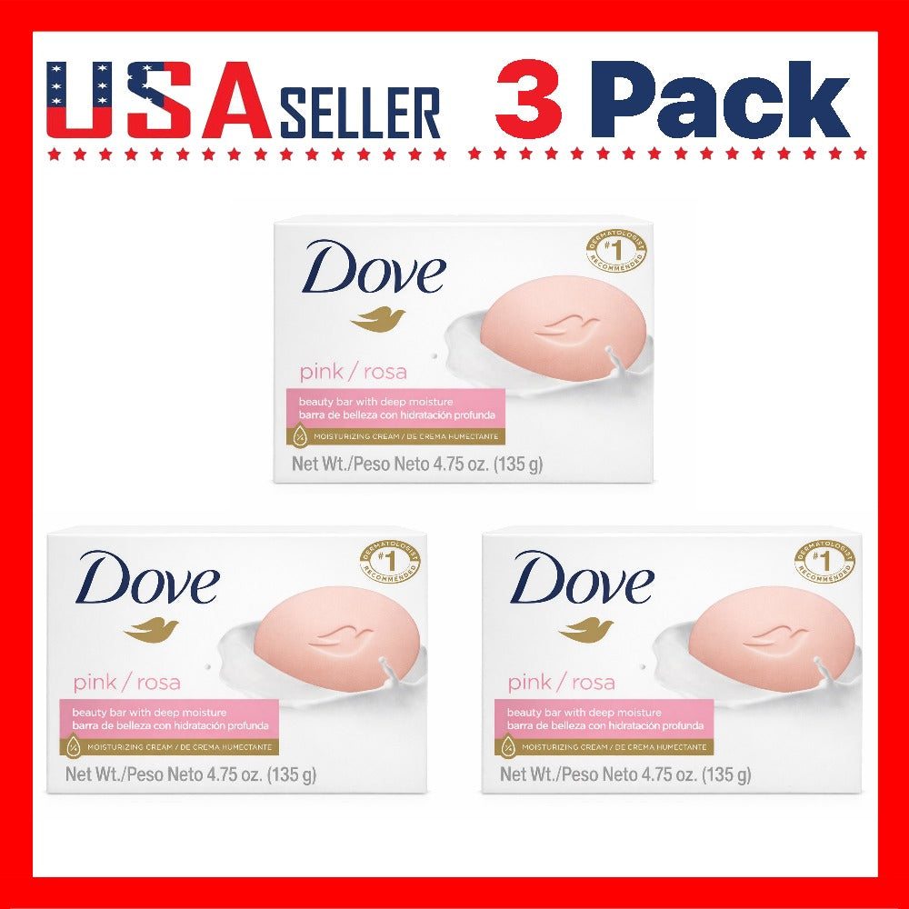 Dove Pink Rosa Beauty Bar Soap, Three-Pack of Individually Boxed 135g Bars for Face, Body and Hands