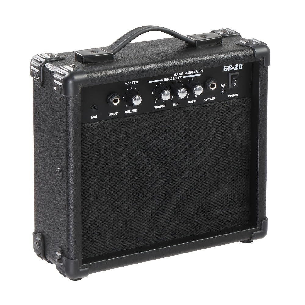 20W Electric Bass Guitar Amplifier with 6.5-Inch Speaker, Volume Treble Bass Middle Controls, Headphone Output Jack, AUX Input for MP3, Portable Practice Amp for Beginner & Home Studio Use