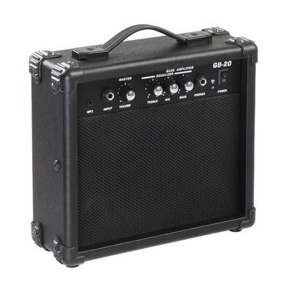 20W Electric Bass Guitar Amplifier with 6.5-Inch Speaker, Volume Treble Bass Middle Controls, Headphone Output Jack, AUX Input for MP3, Portable Practice Amp for Beginner & Home Studio Use