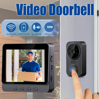 170° Wide Angle Video Doorbell Camera 1080P with 4.3" HD Monitor - No WiFi No App No Subscription, 850nm Night Vision, USB-C Rechargeable, 128GB SD Card Option, Two-Way Audio