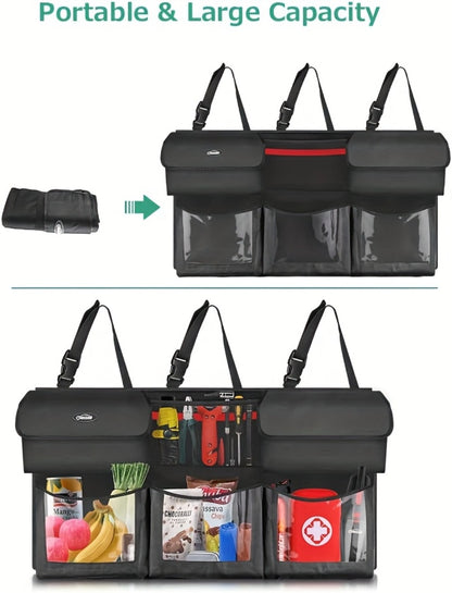 Car Trunk Organizer, 40 x 19 Inch Hanging Rear-Seat Bag with 6 Pockets and Three Adjustable Straps