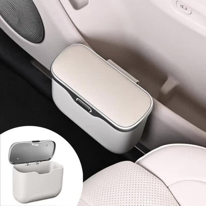 Car Trash Can Leather & ABS – Leak-Proof Auto Garbage Bin with Lid | Dry & Wet Waste | Universal Fit 99% Cars | Includes Garbage Bags | Black & Beige