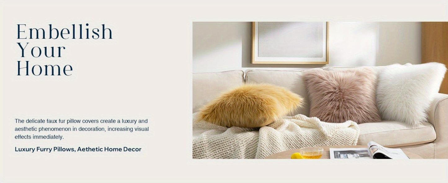 Faux-Fur-Look Throw Pillow Covers, Pack of Two with Zipper Closures and 40 Exact Color-Size Options