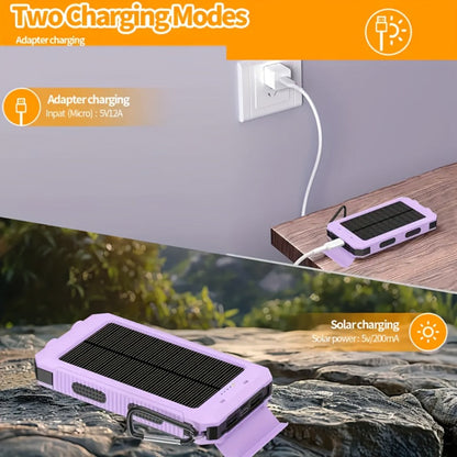 Solar Power Bank, 10000mAh USB Charger with Solar Panel, LED Flashlight, Compass, Data Cable and Backpack Hook
