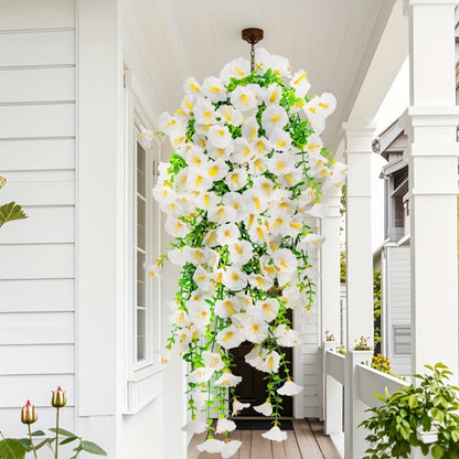 Artificial Flowers Outdoor UV Resistant 4 Bundles Hanging Morning Glory Fake Flowers for Porch Window Box Garden Home Decor Thanksgiving Christmas