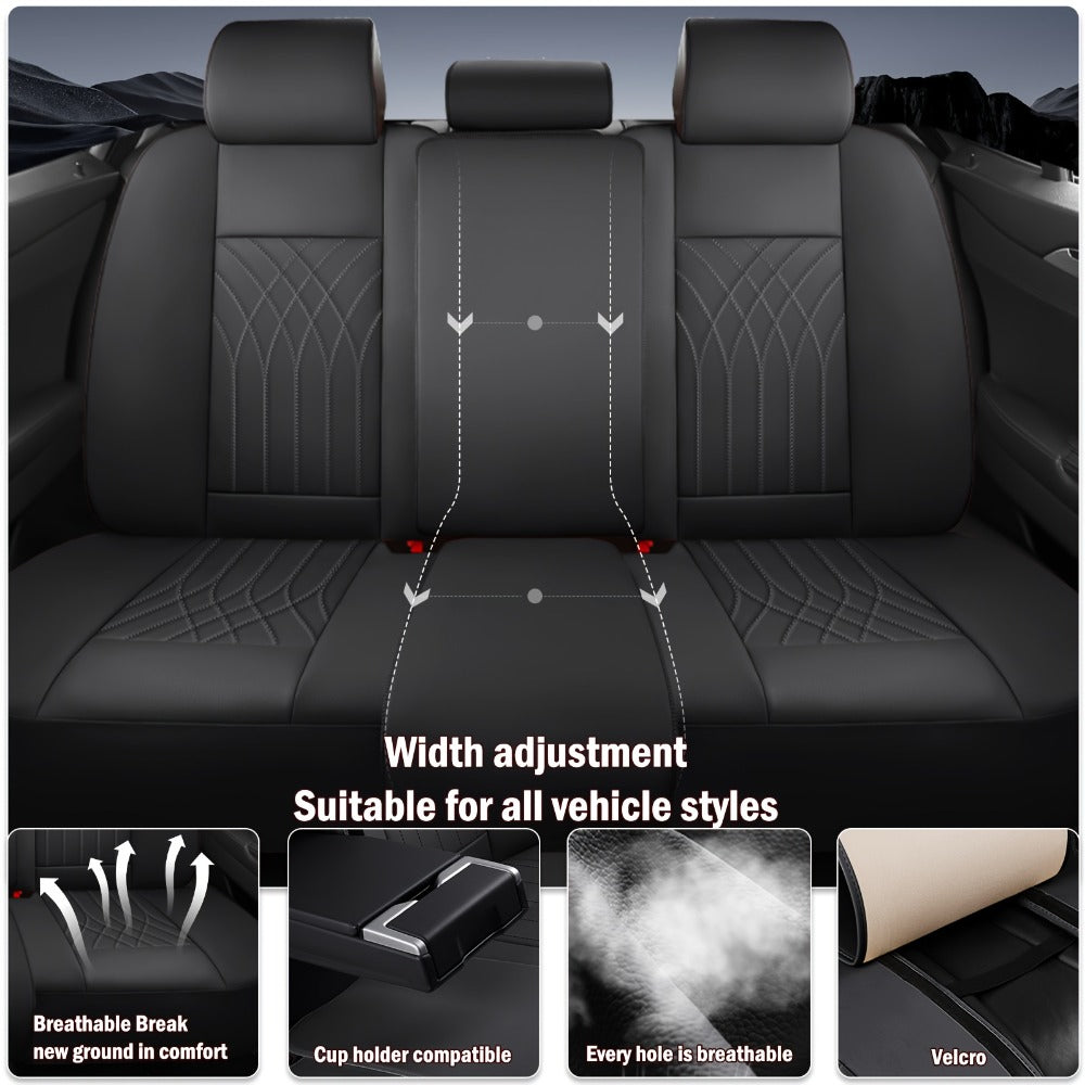 Waterproof Car Seat Covers Full Coverage PU Leather – Full Set for 2 or 5 Seats, Universal Fit Cars SUVs Trucks, Seat Protector Cushion, Black / Beige / Pink / Grey / Red