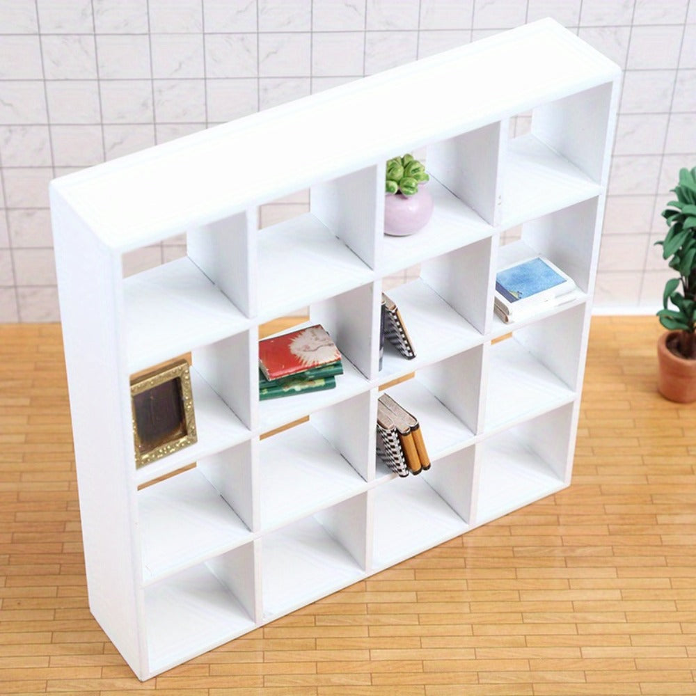 1:12 Scale 16-Compartment Dollhouse Display Cabinet in Four Finishes for Adult Miniature Dioramas