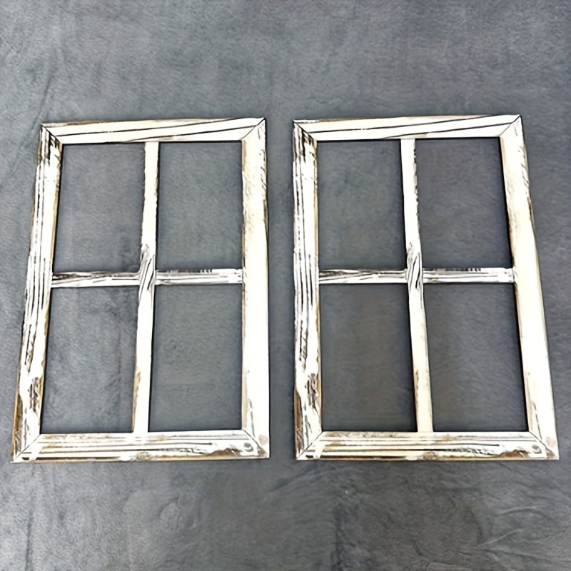 Distressed Wood Window Frame Wall Decor, Two-Piece Set in Rectangular or Arched Styles without Glass