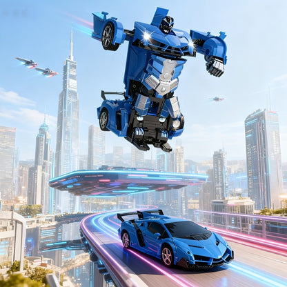 RC Transform Robot Car 1:18 Scale One-Button Deformation – Long Range Remote Control with LED Headlights & 360° Drift Stunt, Cool Birthday Christmas Easter Gift for Boys Girls Ages 3+
