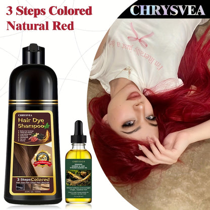 Hair Dye Shampoo, CHRYSVEA 500ml Bottle with 30ml Hair Oil and Nine Shade Options Set for At-Home Color Selection