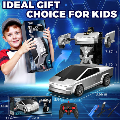 Remote Control Car, Spider-Man Pattern 1:18 Transforming Robot Vehicle with One-Button Change, LED Lights and Three Colors