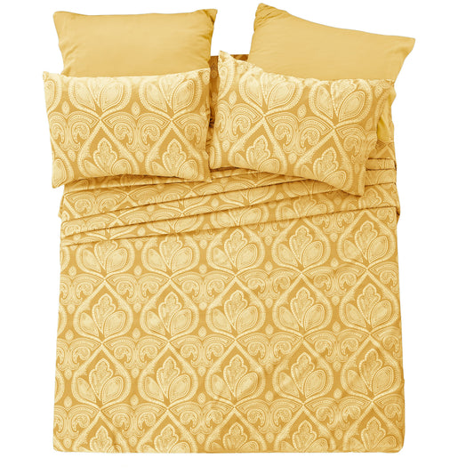Bed Sheet Set 6-Piece Paisley Brushed Microfiber with 16-Inch Pocket and Six Size Families