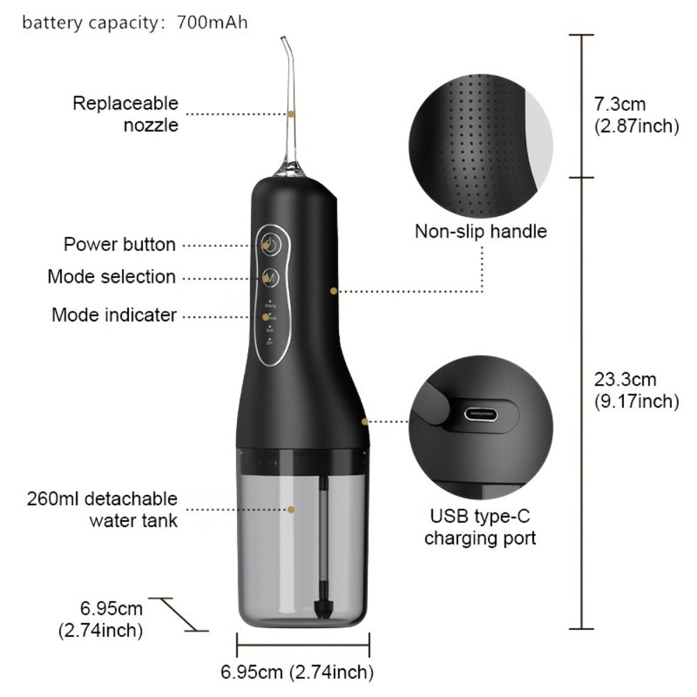 Water Flosser Cordless Oral Irrigator 4 Modes 4 Nozzles Rechargeable IPX7 Waterproof Portable Deep Cleaning Gum Care Dental Hygiene for Braces Travel Home Gift Black