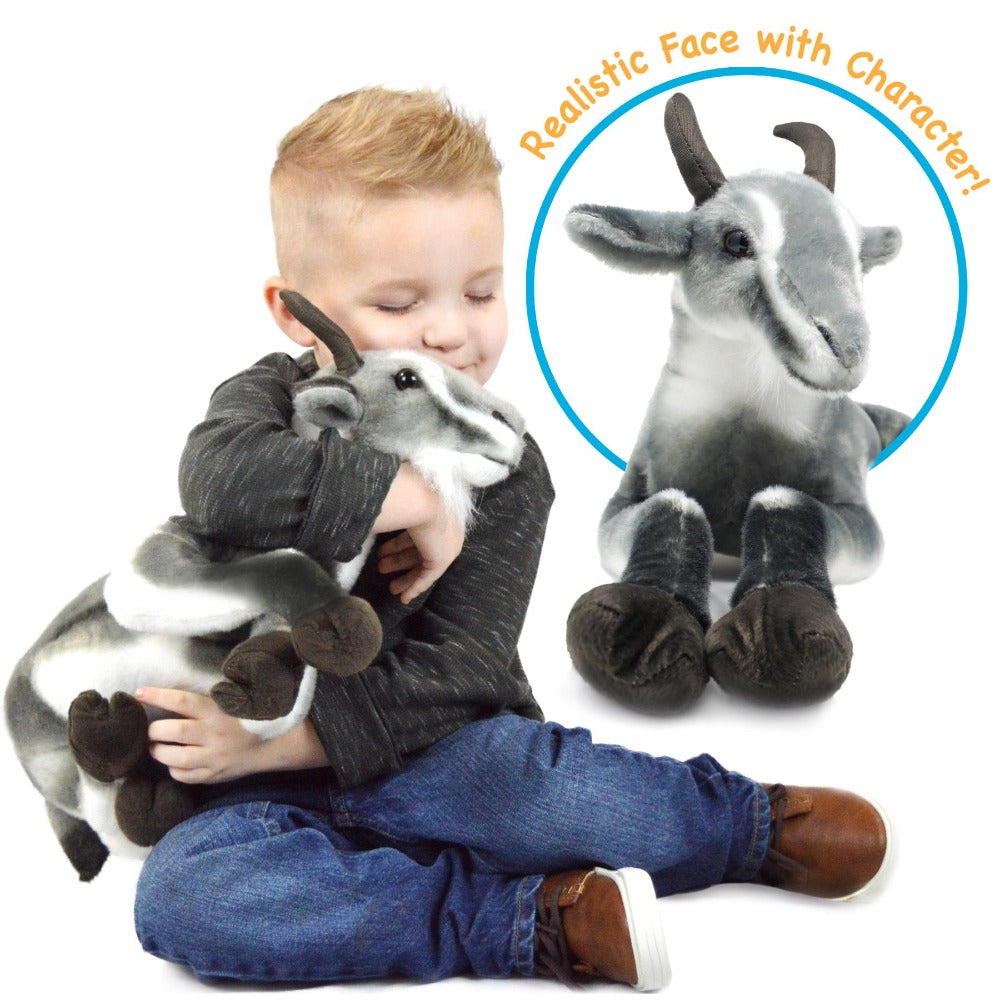 Stuffed Animal Patrick Pygmy Goat in 18-Inch Size with Acrylic Plush Fabric and Source-Listed Care