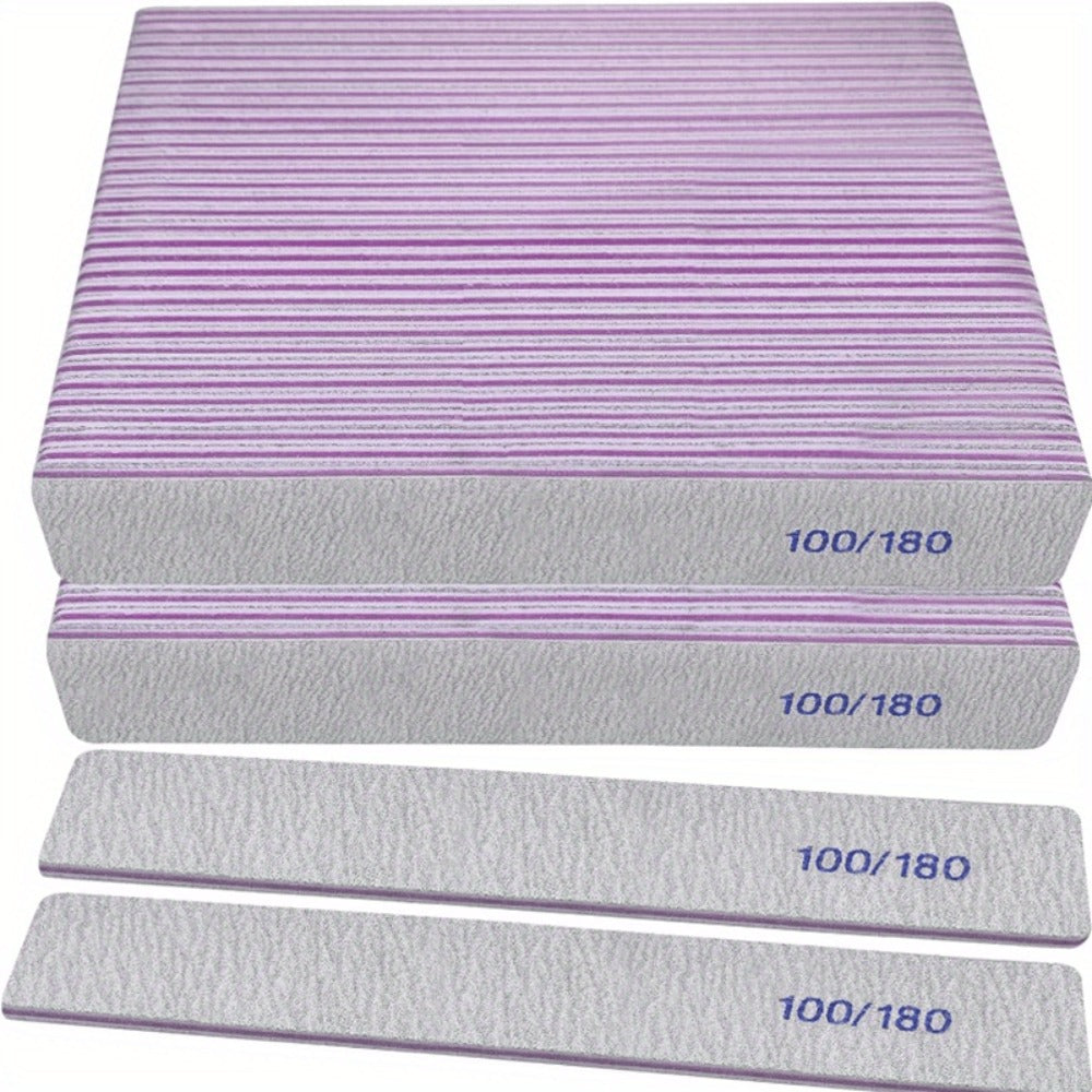 50-Piece Rectangular Nail File Set with 100/180 Grit Double-Sided Emery Boards for Manicure Use