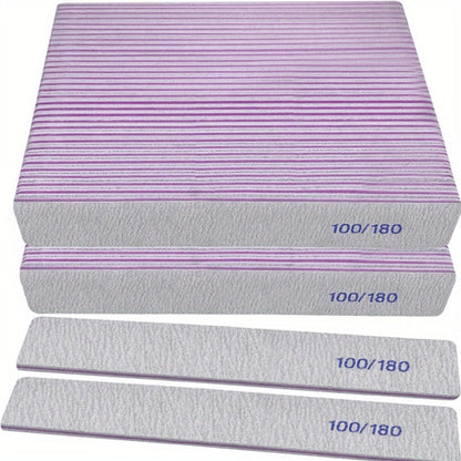 50-Piece Rectangular Nail File Set with 100/180 Grit Double-Sided Emery Boards for Manicure Use