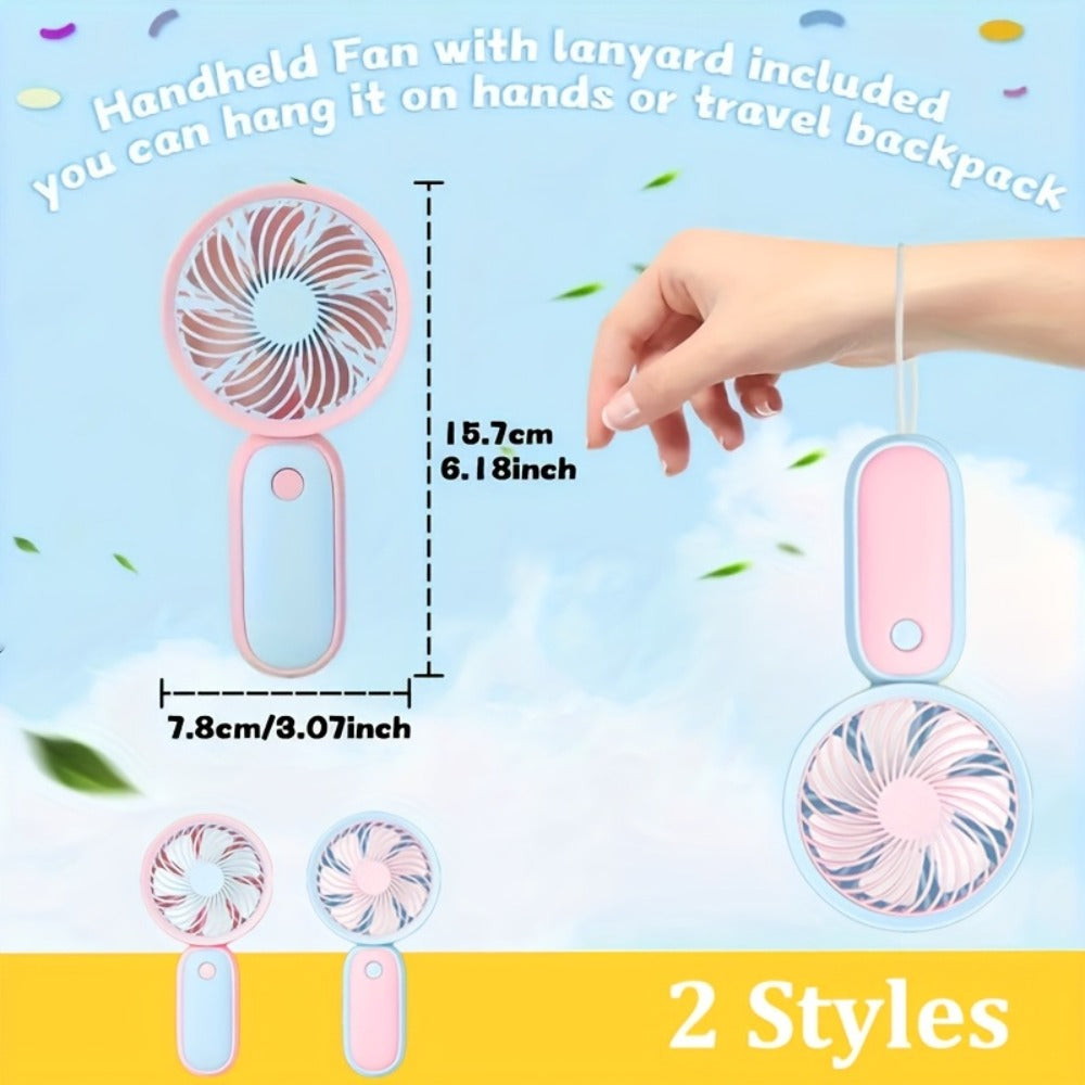 12-Piece Mini Handheld Fan Set with Round Grilles, USB Charging, Lanyards and Type A or Type B Designs