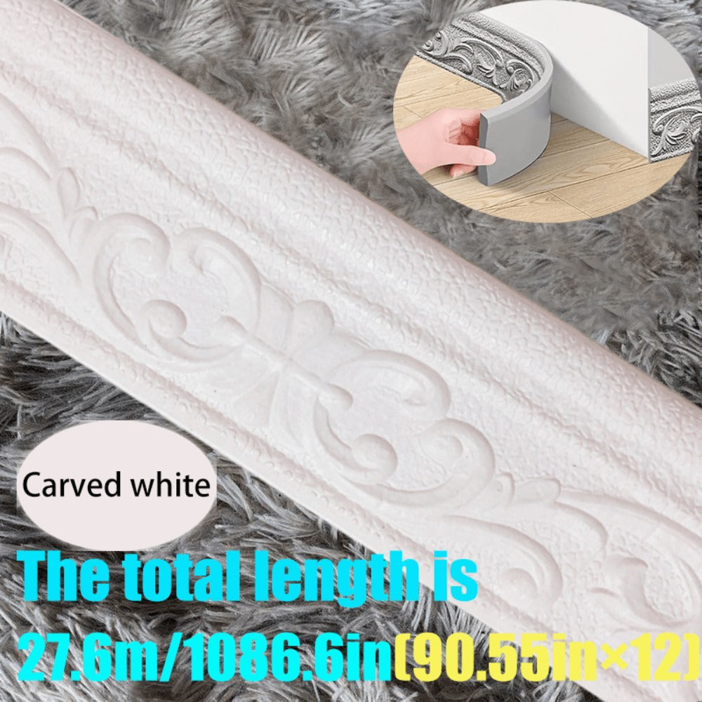 Carved Foam Baseboard Wall Trim Sticker in White, Silver Gray, Copper or Golden, Available in 4, 8 or 12 Rolls