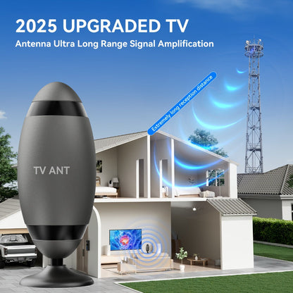 TV Antenna with Metal Oval Receiver, USB-Powered Inline Module, Coaxial Cable and Wall-Mount Hardware