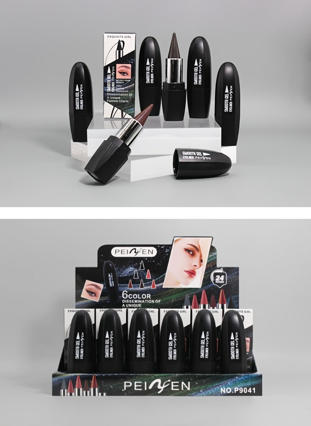 Six-Color Twist-Up Cream Liner Set for Makeup in Brown, Black and Red-Brown Shades with 3g Sticks