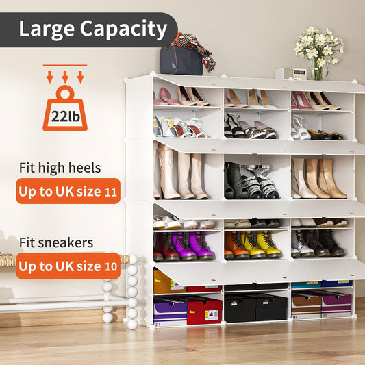 Shoe Rack Organizer Free Standing – Shoe Storage Cabinet for Boots, Slippers & High Heels | 2×6 / 3×8 Tier Shoe Shelf for Closet, Bedroom, Entryway & Hallway | White, Translucent & Black Options