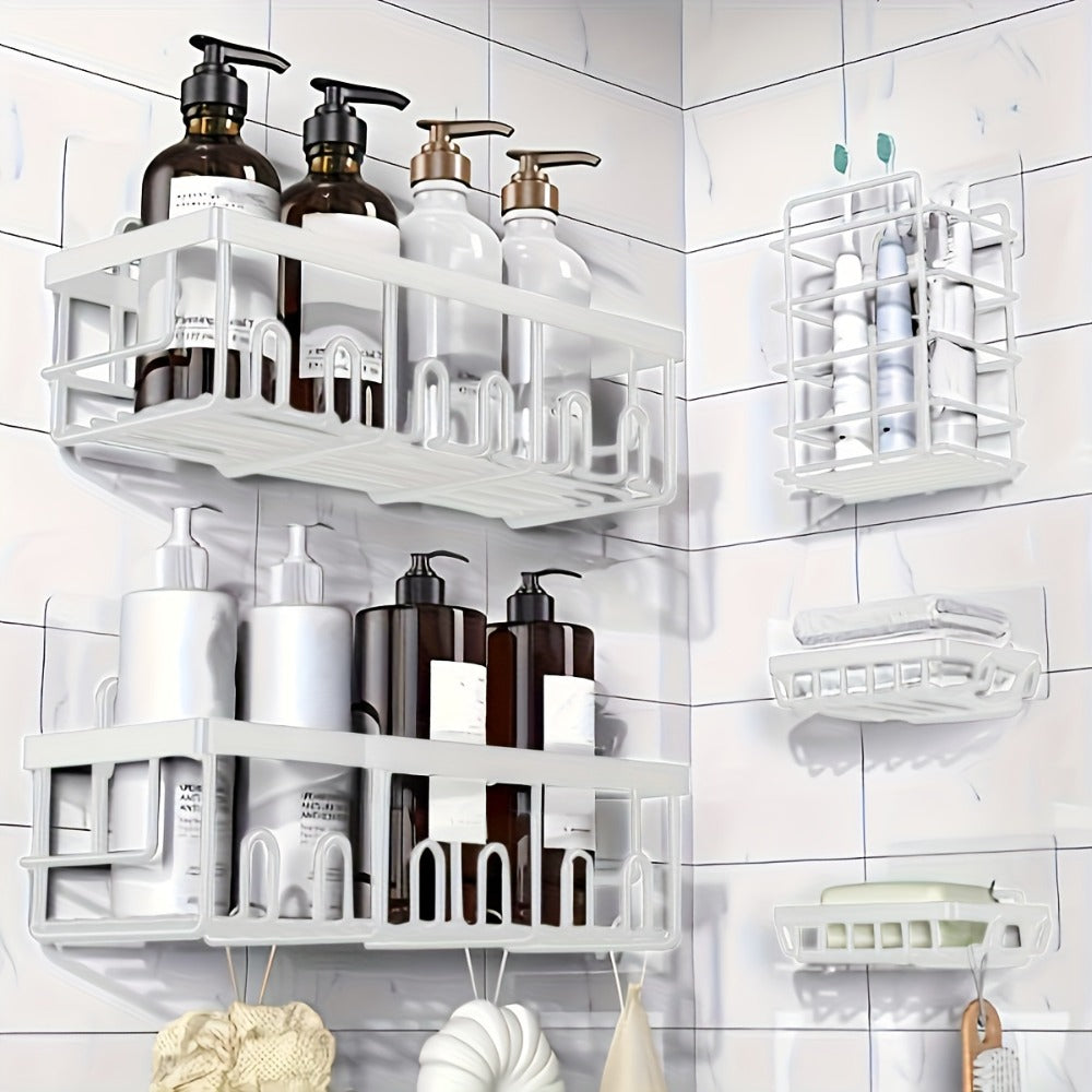 Five-Piece Shower Caddy Organizer Set with Soap Holder in Ten Exact Checkout Colors for Home and Everyday Use