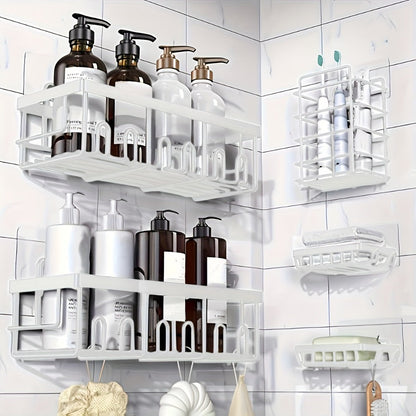 Five-Piece Shower Caddy Organizer Set with Soap Holder in Ten Exact Checkout Colors for Home and Everyday Use