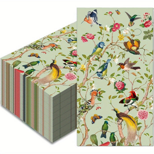 Vintage Floral Bird Watercolor Paper Napkins 100 Pcs – Decorative Disposable Guest Hand Towels for Bathroom, Wedding, Bridal Shower, Baby Shower, Birthday Tea Party & Elegant Table Setting