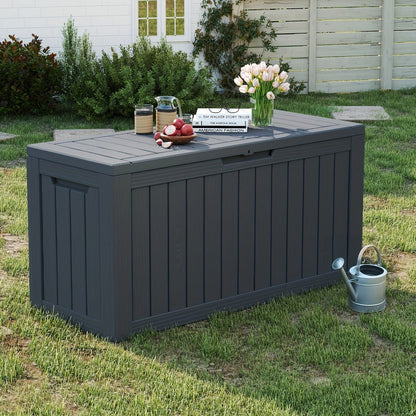 Large Resin Deck Box Lockable Outdoor Storage 80/100 Gallon – 345L UV Protected Weatherproof Patio Storage Box | Sit-On Lid Deck Storage Chest for Pool Accessories, Garden Tools & Outdoor Gear