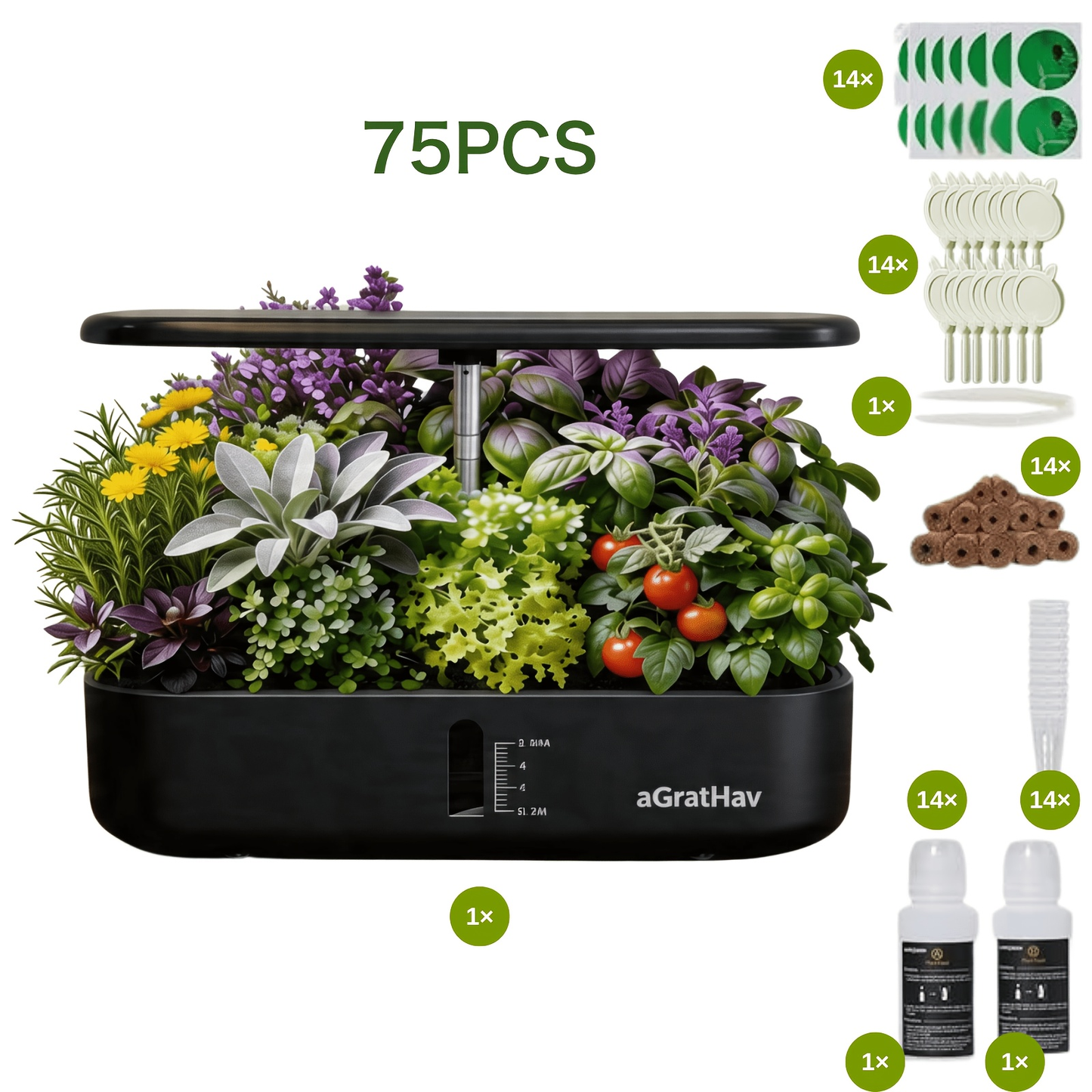 14-Pod Hydroponic Garden Kit with LED Grow Light, Timer, Pump and 1.32 Gallon Tank in Two Finishes