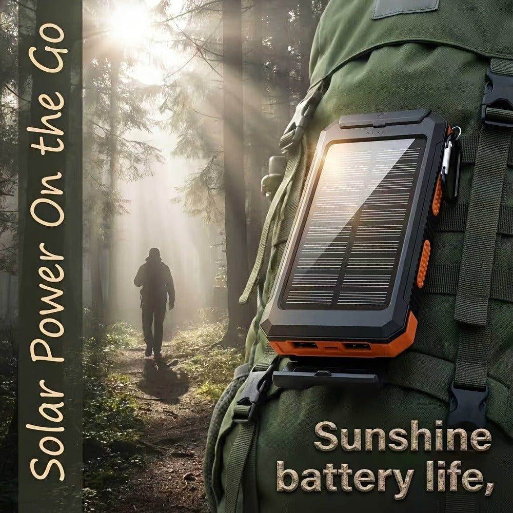 Power Bank Solar 20000mAh with Dual USB, LED Flashlight, Compass and Black or Orange Shell