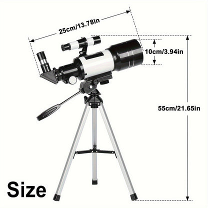 70mm Aperture Telescope 150X for Adults & Kids – Portable Astronomical Telescope with Tripod, Phone Holder, Barlow Lens & Eyepiece, Best Gift for Stargazing, Nature & Education