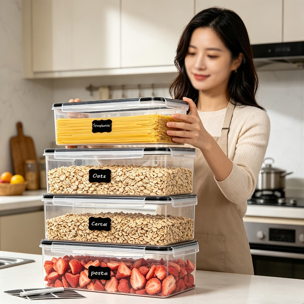 4-Pack Airtight Food Storage Containers with Lids 108oz BPA Free Kitchen Pantry Organizer Set with Spoons Pen Labels