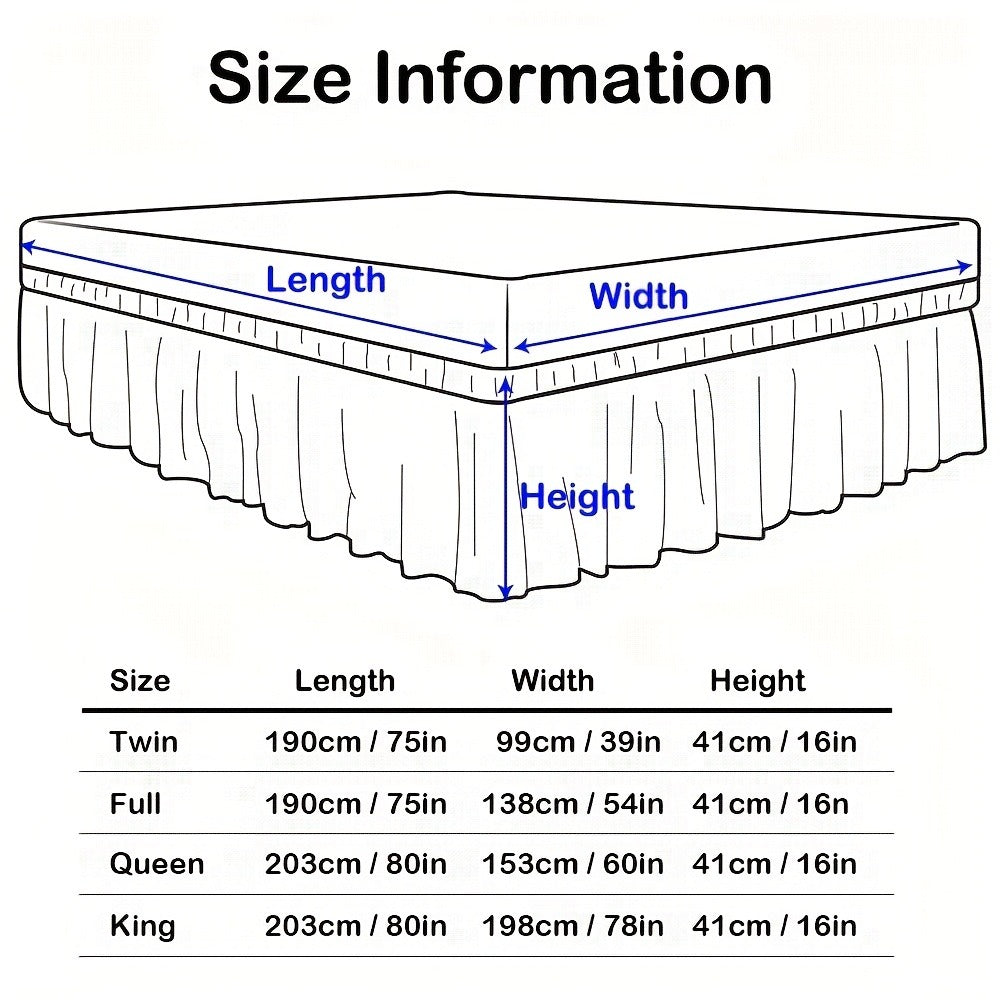 Double Ruffle Bed Skirt 16" Drop | Elastic Wrap Around Dust Ruffle for Twin Full Queen King Bed | Easy Install Machine Washable Soft Linen Poly Blend Bedskirt