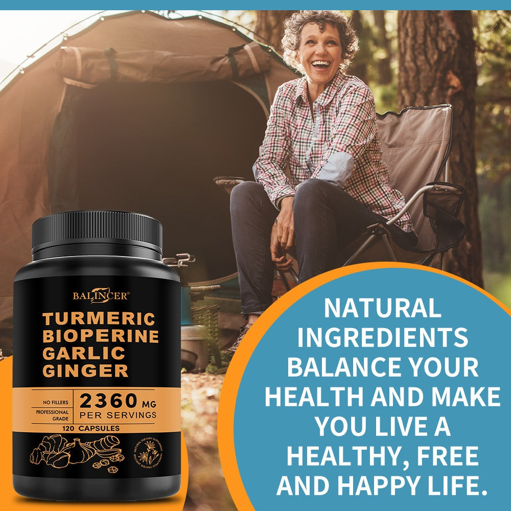 Herbal Supplement with BALINCER Label, Turmeric Bioperine Garlic Ginger 2360mg per Serving, 120 Capsules