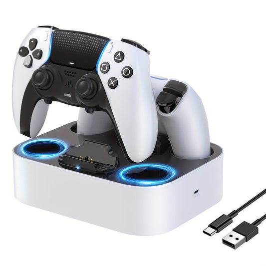 Safe Charging PS5 Controller Charging Station with Smart Chip – Dual Fast Charging Dock for DualSense & DualSense Edge, 2.5Hr Full Charge, Blue LED Indicator, Non-Slip Pad, Cable Included
