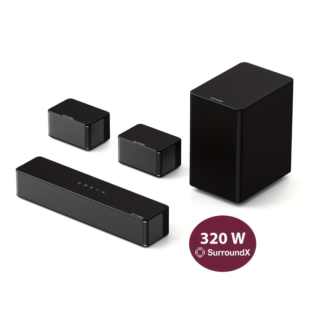 ULTIMEA Poseidon M3T 5.1 Surround Sound Bar with Wireless Subwoofer & Rear Speakers | 350W Home Theater Soundbar, HD eARC, BT 5.3, Adjustable Bass, 3 EQ Modes