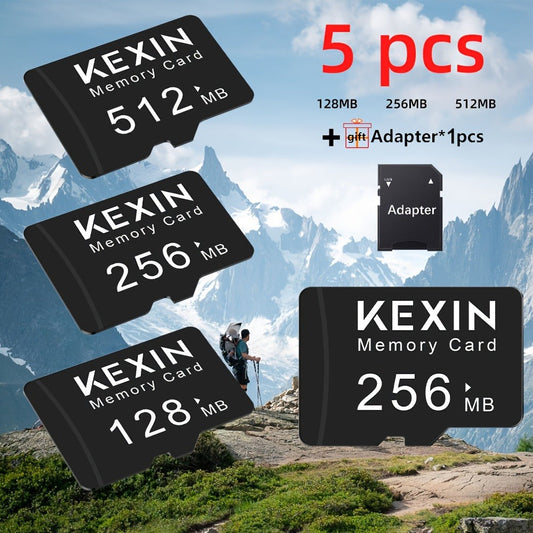 5-Pack TF Micro SD Card 128MB 256MB 512MB High-Speed Flash Memory Cards for Smartphone Tablet Camera PC Car Audio Game Console – Durable Multi-Device Storage with Adapter
