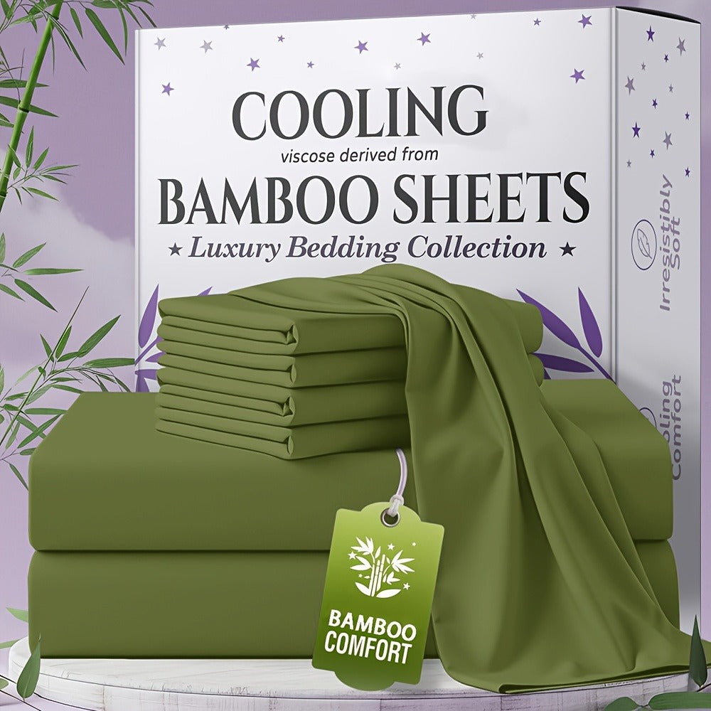 Bed Sheet Set Bamboo-Derived Fabric in 4- or 6-Piece Configuration with Extra-Deep Pocket and Fifteen Colors