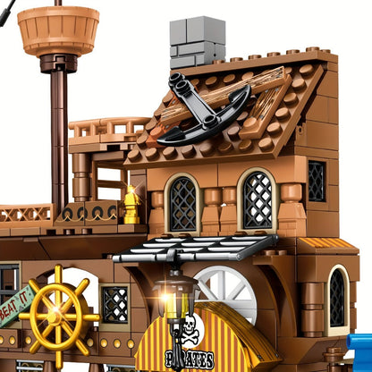 Pirate Wharf Building Blocks Set with 573-Piece Source Record, Model 1547, Boat, Dock and Multi-Level Supply Center