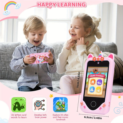 Unicorn Toy Phone in Pink or Purple with Dual Cameras, Touchscreen Interface and 32GB SD Card Label
