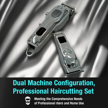 Professional Hair Clipper & Beard Trimmer Set - MENSURE Cordless 6000RPM Hair Cutting Kit with T-Blade Trimmer, 7 Guide Combs, LED Display & Type-C Fast Charging, Barber Kit for Men Home & Salon Use