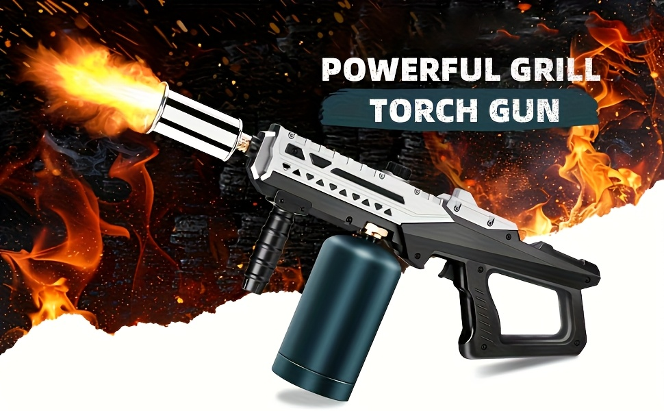 Long-Handle Propane Grill Torch with Adjustable Flame, Trigger Ignition and Silver-Black Finish