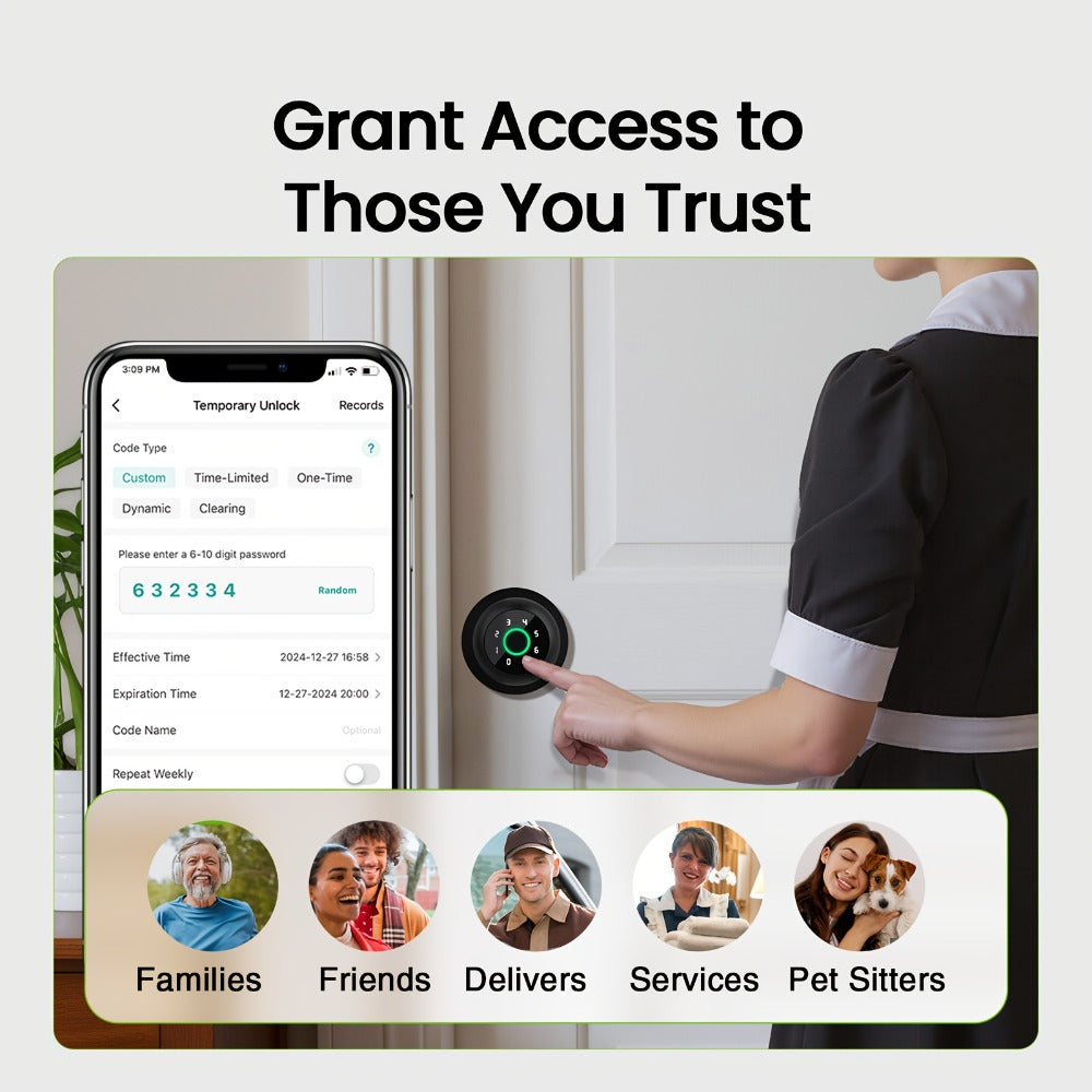 GHome Smart Lock Knob with Fingerprint & Keypad - USB-C Rechargeable, App-Controlled Keyless Entry, Auto-Lock, Passage & Privacy Mode, K10 / K10 PRO / K20 / KD03 PRO, for Home Bedroom Office