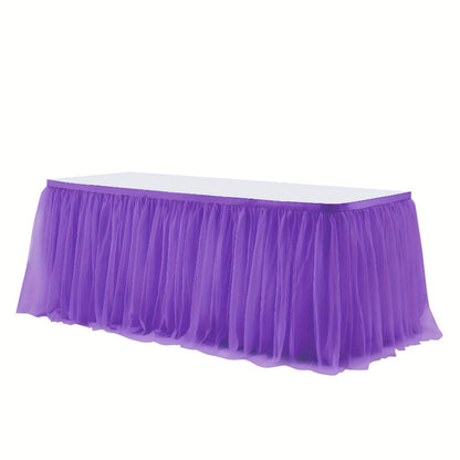 Pink Tutu Table Skirt 6ft – Ruffle Tulle Table Skirt for Rectangle & Round Tables, Princess Girls Birthday Party, Cake Dessert Table Decor, Gold Brim, Multiple Colors Available